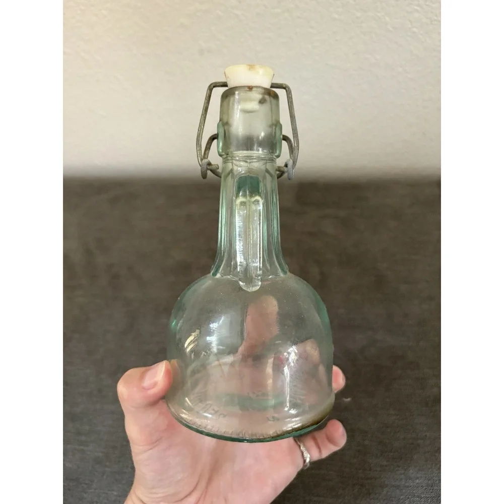 Vintage Mod Dep VE Aqua Glass Bottle 250ml Stopper With‎ Handle Read